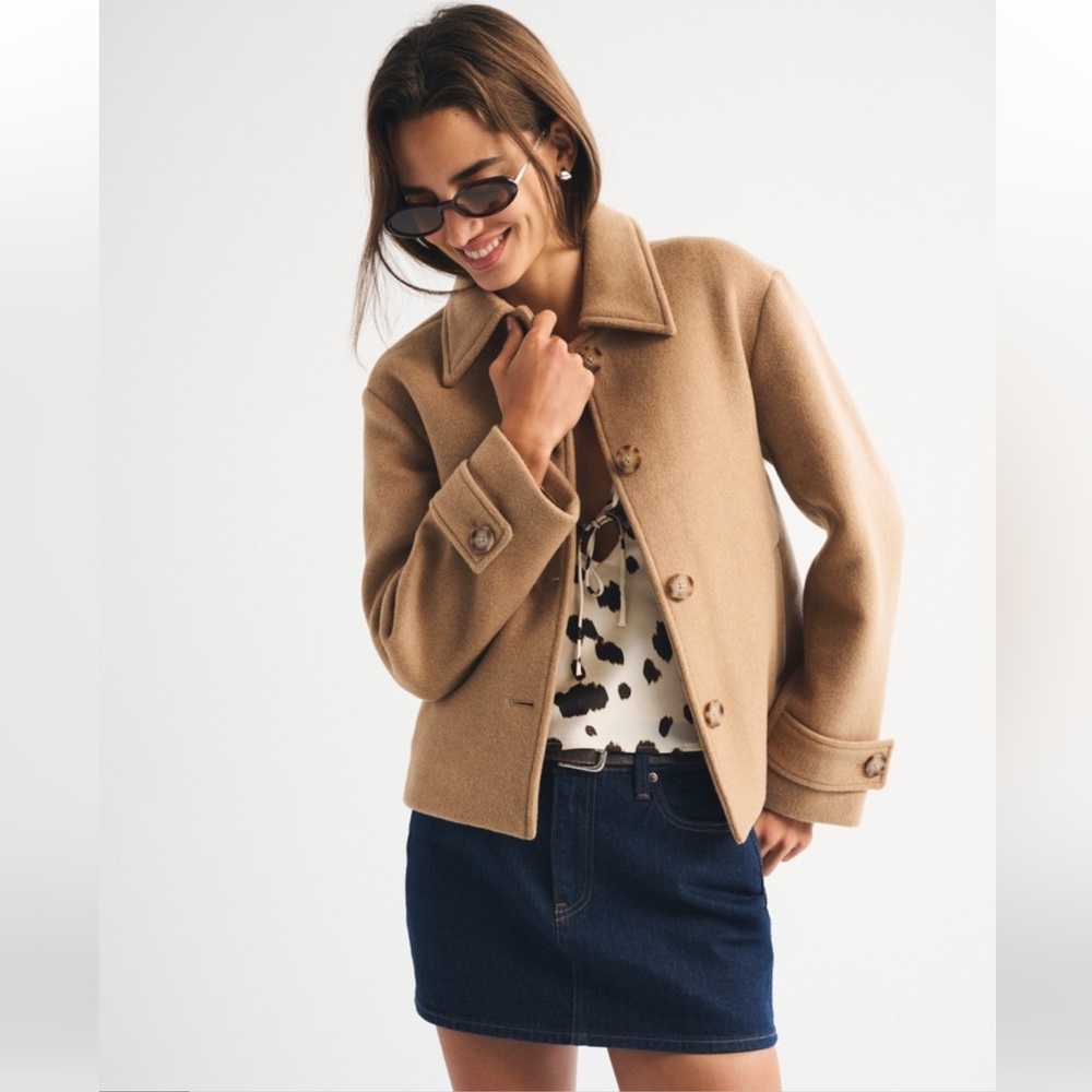 Abercrombie Short Wool-Blend Coat in Camel